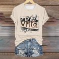 thumbnail image 1 of Beige Casual Women's Tops Crew Neck Halloween Pumpkin Shirt, Spooky Season Tee, Fall Graphic Short Sleeve Tee L, 1 of 4
