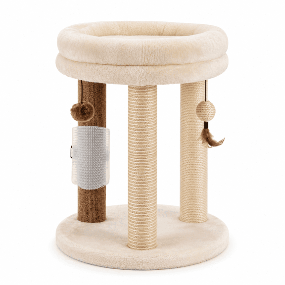 Beige Cat Tree For Indoor Cats and Kittens, 4-in-1 Small Tower with Bed, Sisal and Jute Posts