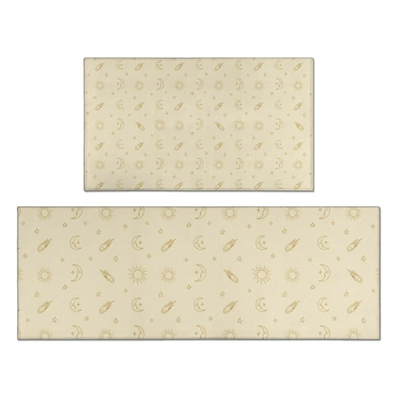 Beige Celestial Pattern Kitchen Rugs Sets Of 2,Anti Fatigue Kitchen Mat Rugs Non Slip Washable,Decorative Kitchen Floor Mats for Kitchen,Sink,Laundry,17"x30"+17"x47"