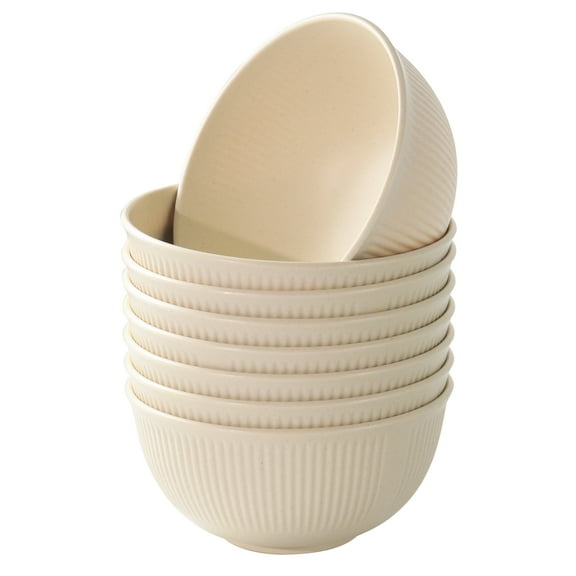 Beige Cereal Bowls 8 Pieces , Unbreakable Wheat Straw Bowls, Microwave and Dishwasher Safe Reusable Bowls Set, for Ramen, Soup, Salad and more (22oz)