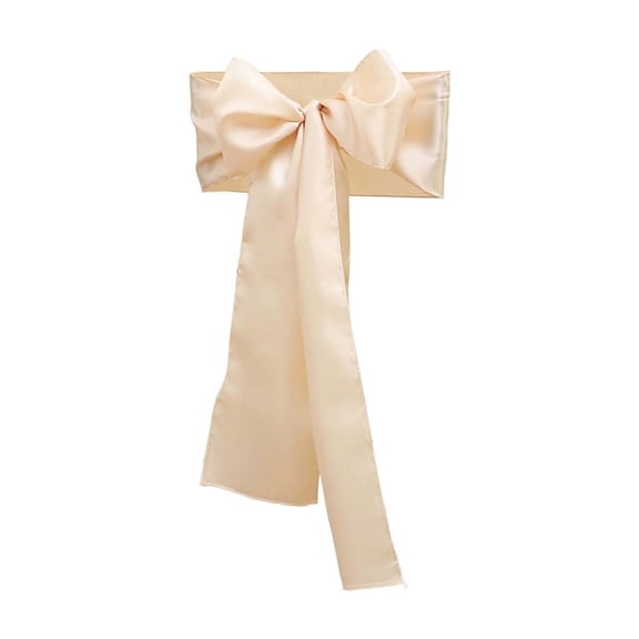 Beige Satin Chair Bow Tie With Tablecloth Strip For Wedding Events Banquet Restaurant Chair Decoration Beige Nylon Spandex Material