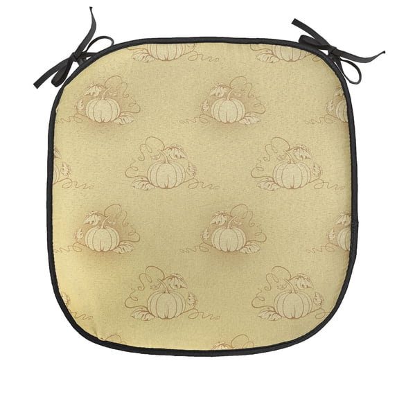 Beige Chair Seating Cushion, Pumpkins on Earth Background Halloween Harvest Seasonal Squash Farm Plant Illustration, Soft Seat Pads for Office with Anti-slip Backing, 16"x16", Beige, by Ambesonne