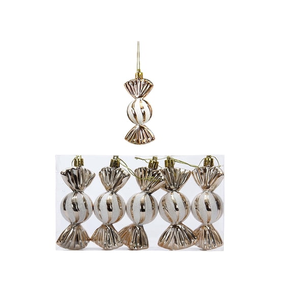 Beige Champagne Electroplated Christmas Candy Ornaments For Tree 4.33 In Set Of 5 Plastic