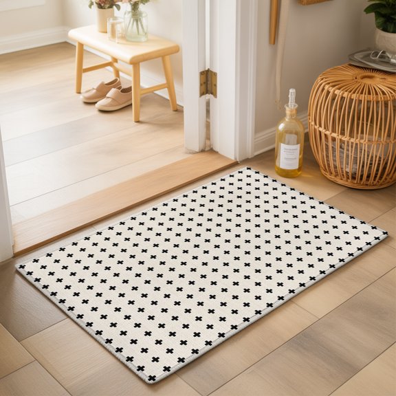 Beige Checkered 2'x3' Small Rugs for Entryway Front Door Kitchen Sink Area, Country Abstract Geometric Diagonal Plaid Soft Sturdy Mats Washable Non Slip Rectangle Area Rug