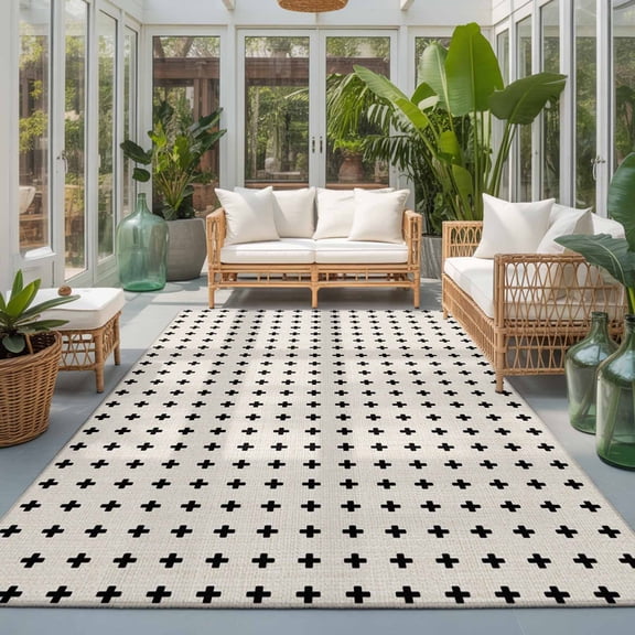 Beige Checkered 9'x12' Area Rugs for Living Room Sectional Sofa, Country Abstract Geometric Diagonal Plaid Washable Sturdy Non Slip Soft Sturdy Rectangle Home Area Rug