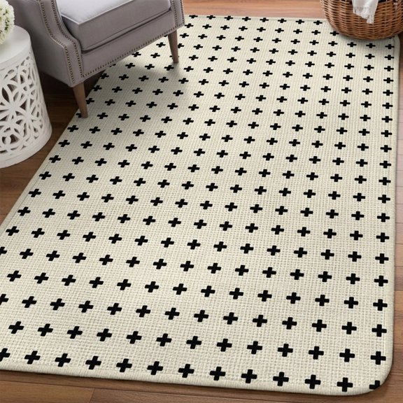 Beige Checkered Area Rugs for Living Room 5x6, Country Abstract Geometric Diagonal Plaid Washable Area Rug Non Slip, Stain Resist Linen Carpet for Bedroom, Dining Room, Entryway, Entrance