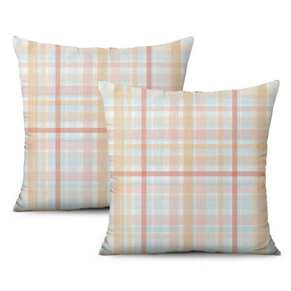Beige Checkered Pillow Covers Square Pillow Covers,Soft Pillow Cas Covers,linen Pillowcases Double-sided Printing for Sofa Couch Outdoor Decor,Decorative Set Of 2,18x18 Inches