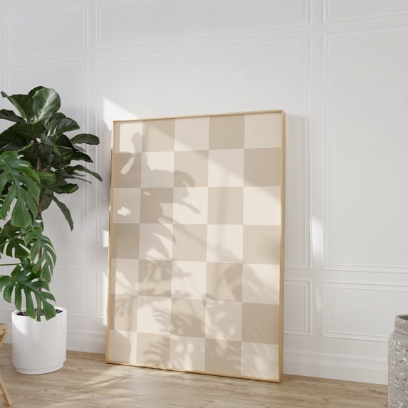 Beige Checkered Retro Checkerboard Wall Art, Unframed Canvas Size 16x24 ...