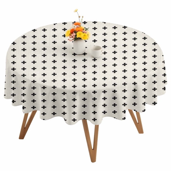 Beige Checkered Round Tablecloth 54 inches Country Abstract Geometric Diagonal Plaid Waterproof Oil-Proof Table Cloth Round Table Cover for Holiday Party Picnic Dinner Decor Indoor and Outdoor Use