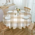 thumbnail image 1 of Beige Checkered Round Tablecloth 60 Inch - Waterproof Fabric Table Cloth Protector, Farmhouse White Buffalo Plaid Tablecloths Washable Table Cover for Kitchen Banquet Coffee Table Outdoor Party, 1 of 6