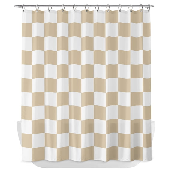 Beige Checkered Shower Curtain - Water Repellent Fabric Shower Curtains Washable, Geometric Cream Buffalo Plaid Decorative Polyester Cloth Bathroom Curtains Modern Bath Decor 72"x72"