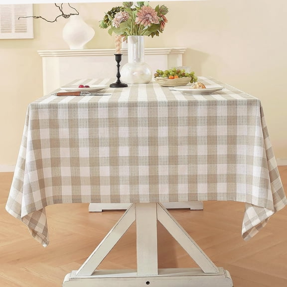 Beige Checkered Tablecloth Rectangle Tables Buffalo Plaid Gingham Table Cloth Cotton Linen Rustic Tablecloths Washable Wrinkle for Party