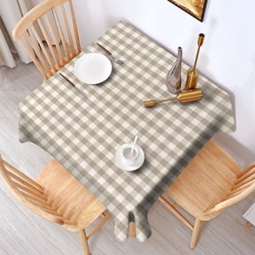 Beige Checkered Tablecloth Square Tables Buffalo Plaid Gingham Table Cloth Rustic Tablecloths Washable Wrinkle Free for Party Picnic Kitchen, 60"x60" 4 Seats
