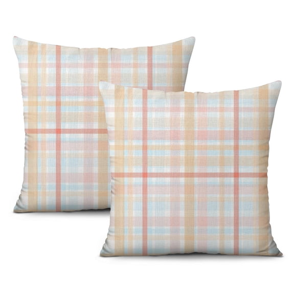 Beige Checkered Throw Pillow Covers Square Pillow Covers,Soft Pillow Cas Covers,linen Pillowcases Double-sided Printing for Sofa Couch Outdoor Decor,Decorative Set Of 2,18x18 Inches