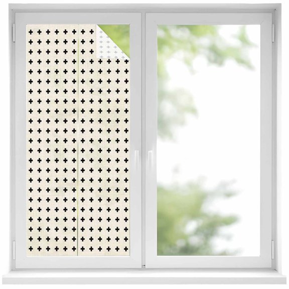 Beige Checkered Window Privacy Film Country Abstract Geometric Diagonal Plaid Decorative Glass Window Film UV Blocking Static Cling Non-Adhesive Sticker Covering for Home Door 17.7 x 39.3 inches