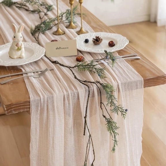 Beige Cheesecloth Table Runner 10ft: Boho Gauze Table Runner 120" Long for Wedding Decor, Bridal Shower, Baby Shower & Rustic Party Decorations
