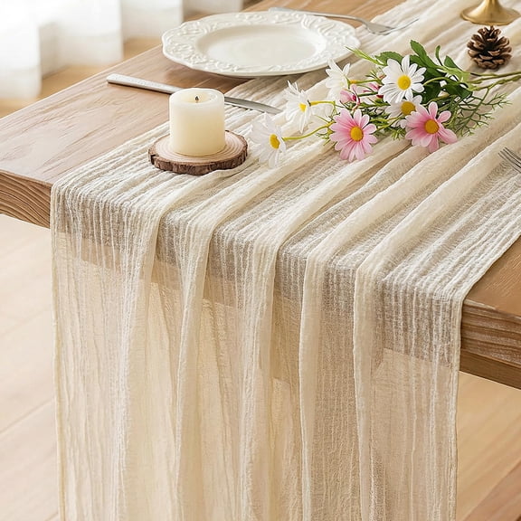 Beige Cheesecloth Table Runner 35x120 Inches Ivory Gauze Rustic Boho Spring Table Runner for Engagement Party Decorations Bridal Shower Wedding Party First Communion Centerpiece