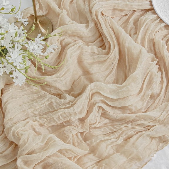 Beige Cheesecloth Table Runner 35x120 Inches Ivory Gauze Rustic Boho Spring Table Runner for Engagement Party Decorations Bridal Shower Wedding Party First Communion Centerpiece