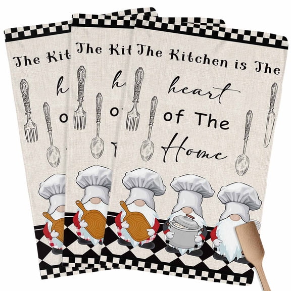 Beige Chef Gourmet Kitchen Towel Dish Cloths Set of 3, Microfiber Soft Kitchen Hand Towels, Black White Plaid Kitchen Cook Absorbent Quick Drying Dishcloths 18 x 28 Inches