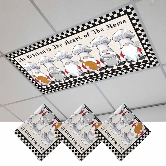 Beige Chef Gourmet Magnetic Fluorescent Light Covers for Ceiling Lights 2x4Ft, Black White Plaid Kitchen Cook Office Classroom Kitchen Drop Ceiling Light Covers Lighting Filters Shade Panel 3 Packs