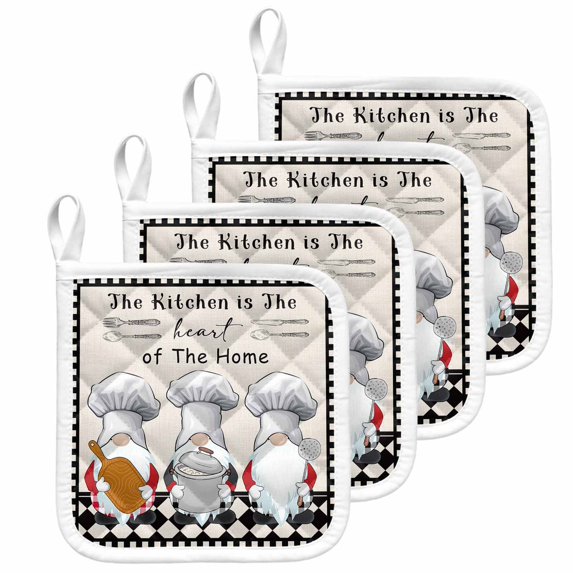 Beige Chef Gourmet Pot Holders for Kitchen Heatproof Potholder, 4 Pack Black White Plaid Kitchen Cook Hot Pads Multipurpose Oven Pads Cloth Potholders Trivet for Cooking and Baking
