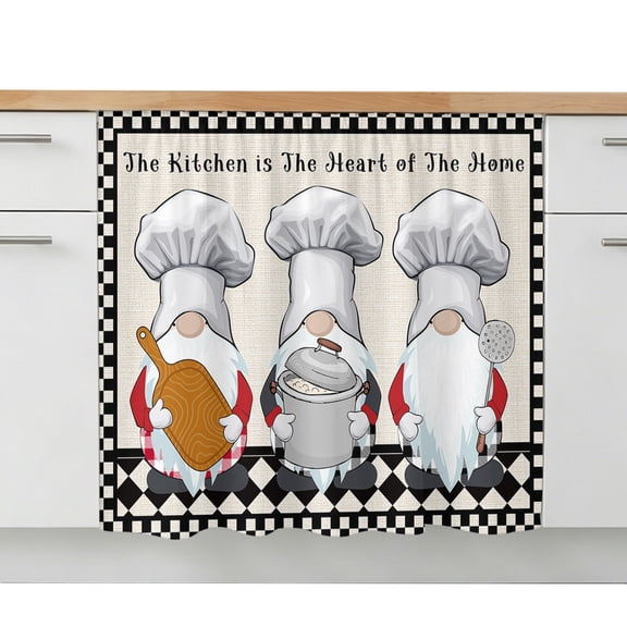 Beige Chef Gourmet Sink Skirt 10"W x 11"L,Dustproof Under Sink Curtain Skirt for Bathroom Kitchen,Black White Plaid Kitchen Cook Adhesive Short Vanity Curtains Cover for Laundry Room Closet Shoe Rack