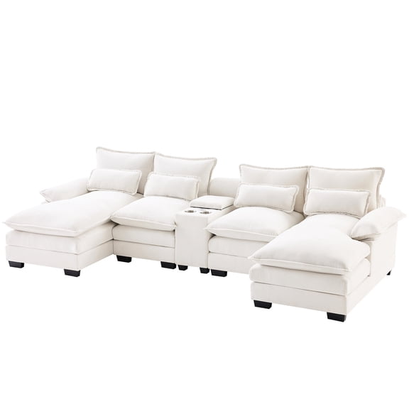 Beige Chenille Material | Sofa with Cup Holders | Elegant and Comfortable Seating