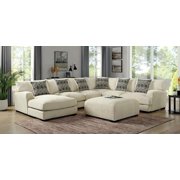 Beige Chenille U-Shaped Sectional and Ottoman FOA CM6587BG-SECT+OT Kaylee