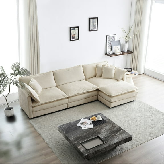 Beige Chenille Upholstered Sectional With - Sponge & Construction For Relaxing Comfy , Relieves Stress