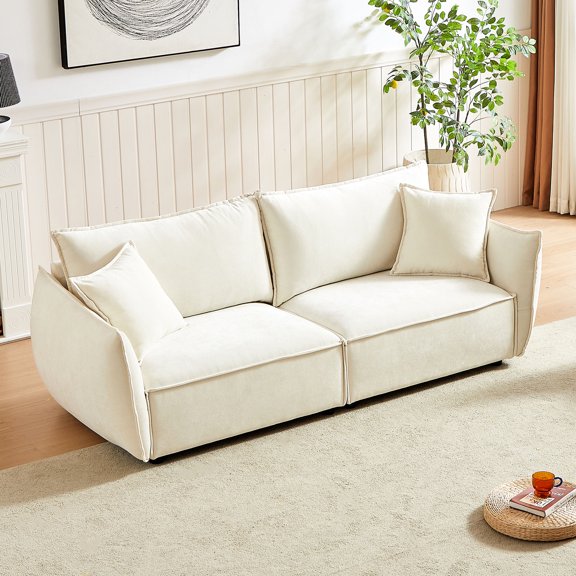 Beige Chenille, Wood Structure - Support Body & Relax - Living Room - Pleasant Experience with Soft Fabric