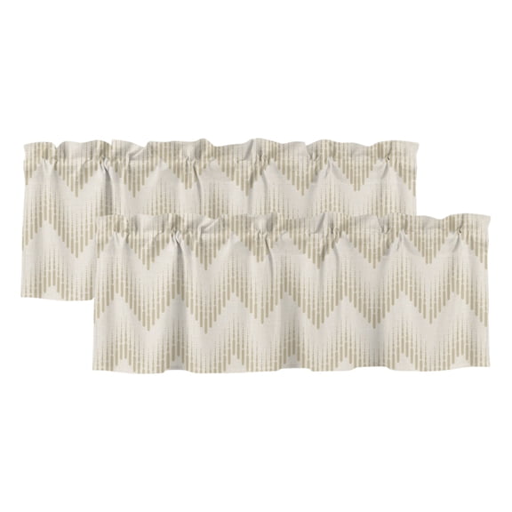 Beige Chevron Waves Valances for Window 2 Pack, Boho Modern Abstract Geometric Lines Plaid Rod Pocket Curtains Valances Light Filtering Short Curtains for Kitchen Bedroom Bathroom 42 x 12 Inch