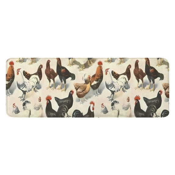 Beige Chicken Breed Pattern Kitchen Rug Mat,Kitchen Runner Rugs Non Skid Washable,Decorative Kitchen Floor Mats for Kitchen,Sink,Laundry,17"x47.2"