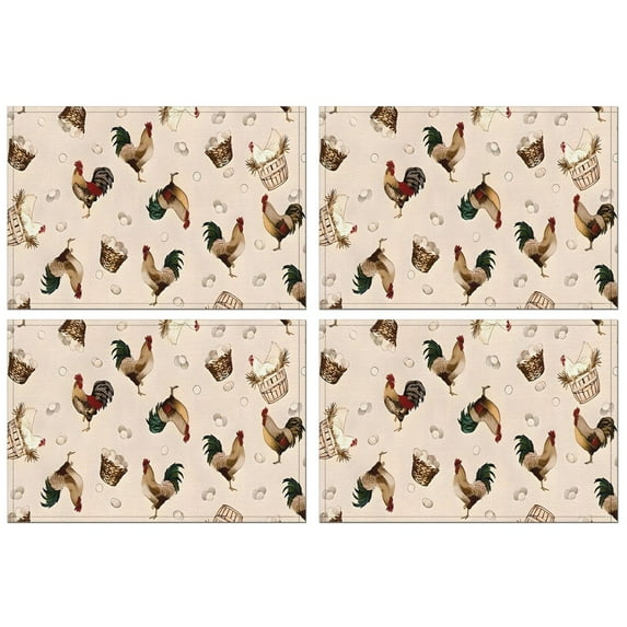 Beige Chicken Egg Basket Pattern Summer Placemats Table Placemats Set Of 4-Linen Kitchen Washable Placemats Table Mats 11.8"x17.7" Non-Slip Heat Resistant