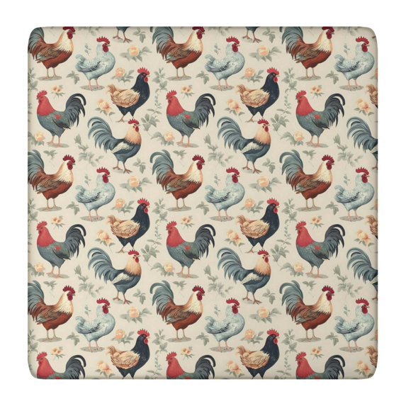 Beige Chicken Floral Pattern Square Fitted Tablecloth with Elastic Edge,Square Table Cover,Washable Elastic Table Cover for Home Kitchen Party Decor 36"x36"