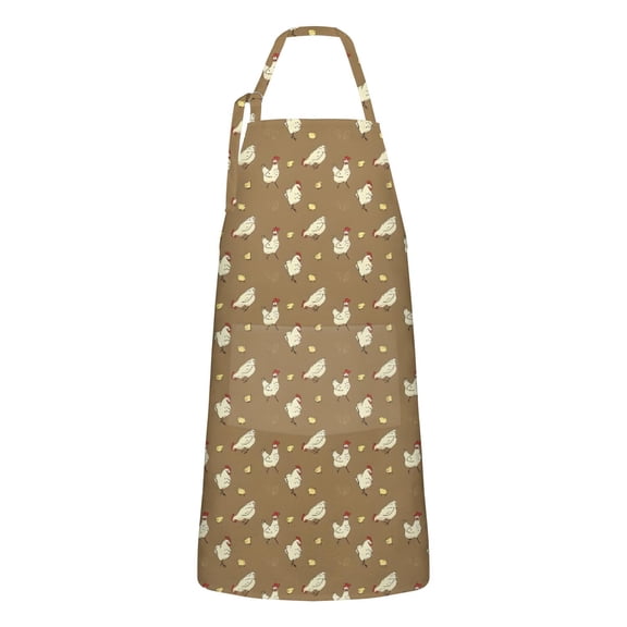 Beige Chicken Pattern Apron-Garden Aprons for Women with Pockets-Cotton Linen Waterproof Kitchen Cooking Gardening Aprons Adjustable for Kitchen,Cooking,BBQ and Salon 33x27 Inch