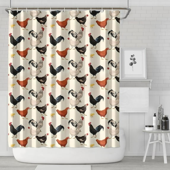 Beige Chicken Pattern Shower Curtain 72"x84" ,Bathroom Decorative Shower Curtains Set with 12 Hooks,Modern Waterproof Washable Shower Curtain