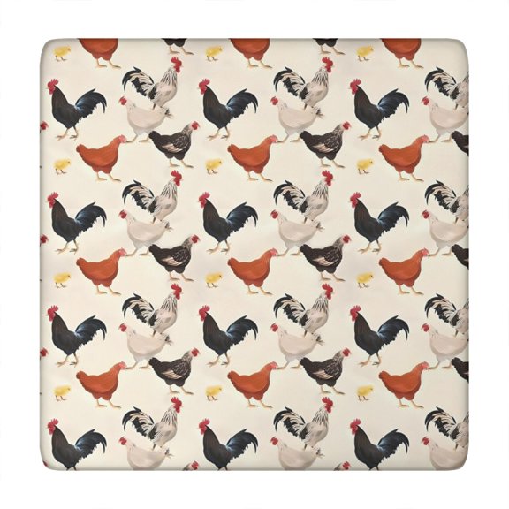 Beige Chicken Pattern Square Fitted Tablecloth with Elastic Edge,Square Table Cover,Washable Elastic Table Cover for Home Kitchen Party Decor 34"x34"