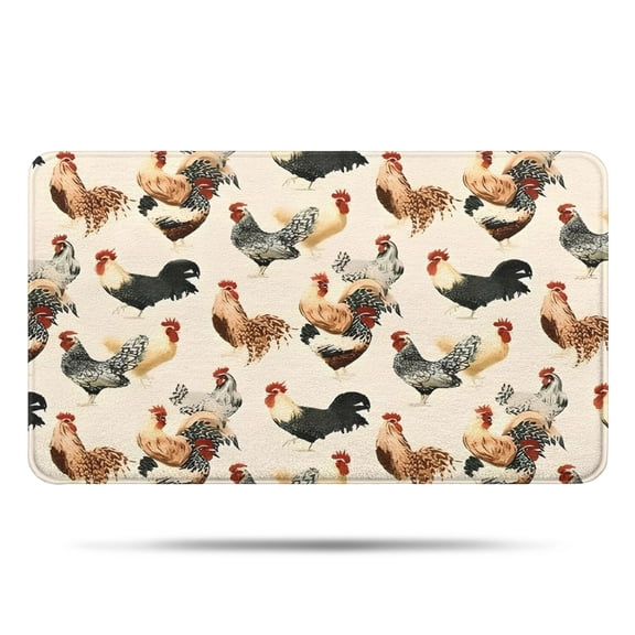 Beige Chicken Rooster Pattern Bathroom Rugs Mat,Non Slip Microfiber Bathroom Rug,Rubber Backing,Soft Bathroom Mats for Bathroom Floor,Tub and Shower,17x30in(43x75cm)