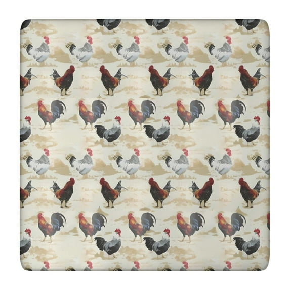 Beige Chicken Rooster Pattern Square Fitted Tablecloth with Elastic Edge,Square Table Cover,Washable Elastic Table Cover for Home Kitchen Party Decor 36"x36"
