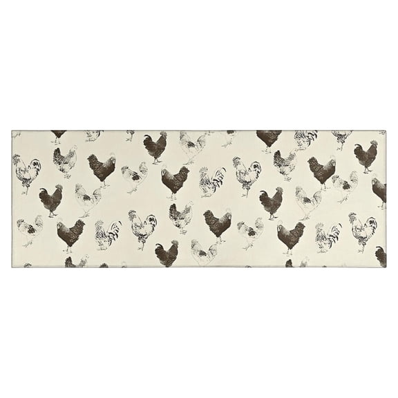 Beige Chicken Sketch Pattern Kitchen Rug Mat,Kitchen Runner Rugs Non Skid Washable,Decorative Kitchen Floor Mats for Kitchen,Sink,Laundry,17"X47"