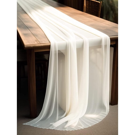 Beige Chiffon Table Runner, 30x300cm/70x300cm/70x600cm, Sheer Rustic Style for Wedding, Party, Dining Table Decor