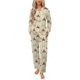 thumbnail image 1 of Beige Christmas Bow Womens Pyjamas Set Button Up Pyjamas Womens with Long Sleeve Top And Wide Leg Pants V-neck Loungewear Sets, 1 of 9