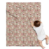 Beige Christmas Character Pattern Blanket,Comfortable Soft Flannel Throw Blanket,All Season,Warm Lightweight Blankets for Sofa Bed Couch Living Room Chair,30"x40"