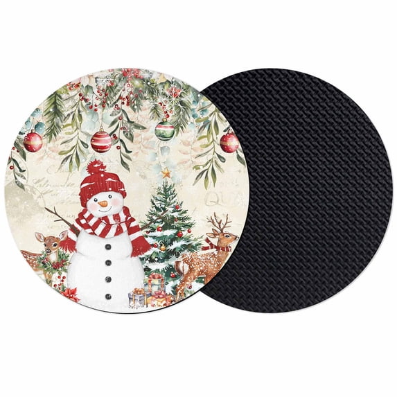 Beige Christmas Coasters Set of 2, Absorbent Coasters for Drinks, Snowman Xmas Tree Elk Poinsettia Coaster for Desk Coffee Table Protection, Home Decor House Warming Gifts 4"