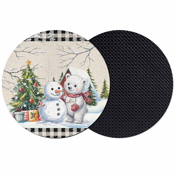 Beige Christmas Coasters Set of 2, Absorbent Coasters for Drinks, Xmas Tree Snowman Bear Snowfall Plaid Coaster for Desk Coffee Table Protection, Home Decor House Warming Gifts 4"