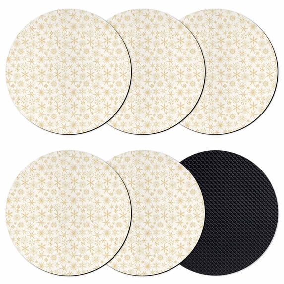 Beige Christmas Coasters Set of 6, Absorbent Coasters for Drinks, Country Winter Xmas Snowflakes Simple Coaster for Desk Coffee Table Protection, Home Decor House Warming Gifts 4"