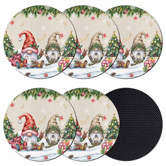 Beige Christmas Coasters Set of 6, Absorbent Coasters for Drinks, Gnomes Xmas Tree Snowflake Gifts Coaster for Desk Coffee Table Protection, Home Decor House Warming Gifts 4"