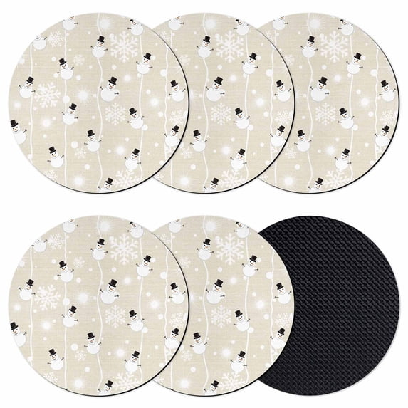 Beige Christmas Coasters Set of 6, Absorbent Coasters for Drinks, Xmas Snowman Snowflake Coaster for Desk Coffee Table Protection, Home Decor House Warming Gifts 4"