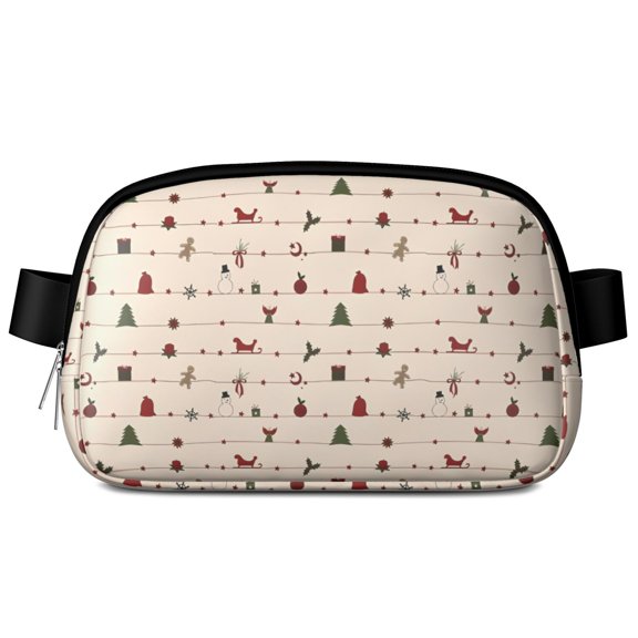 Beige Christmas Decoration Pattern Cute Fanny Packs for Women,Travel Waterproof Crossbody Fanny Bags Waist Purse for Women Anti Theft Adjustable Strap for Running Travel Cycling