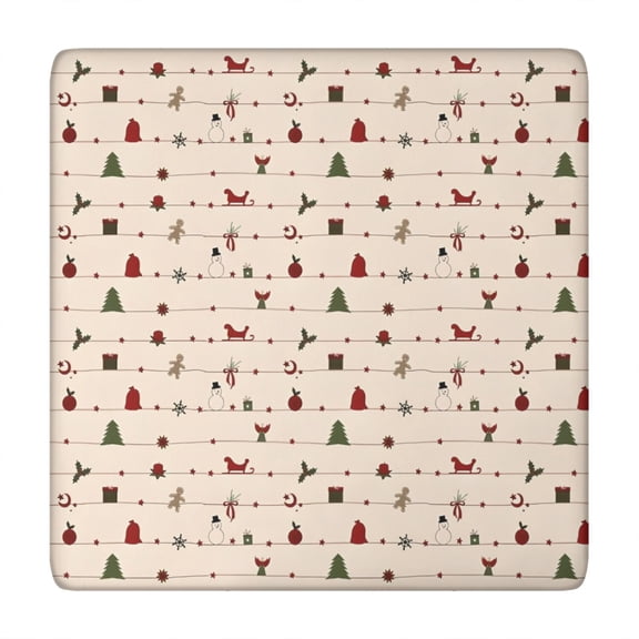 Beige Christmas Decoration Pattern Square Fitted Tablecloth with Elastic Edge,Square Table Cover,Washable Elastic Table Cover for Home Kitchen Party Decor 34"x34"